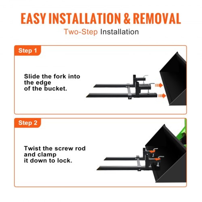 2000 Lb Clamp On Pallet Forks With Adjustable Stabilizer Bar For Tractor Bucket Skid Steer 5