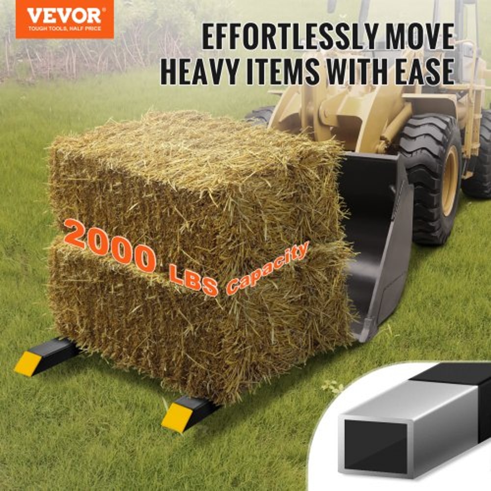 2000 Lb ClampOn Pallet Forks With Adjustable Stabilizer Bar For Tractors Loaders 1