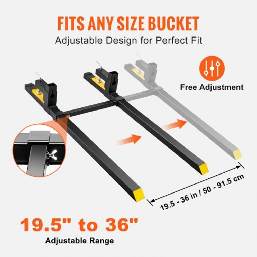 2000 Lb ClampOn Pallet Forks With Adjustable Stabilizer Bar For Tractors Loaders 3