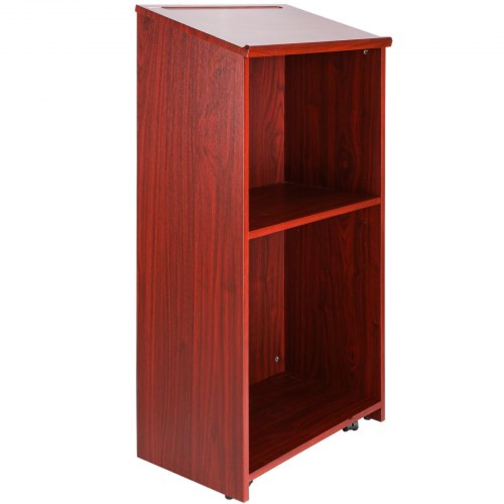 Executive Rolling Wood Podium Stand With Storage Shelves Ergonomic Lectern Top 7