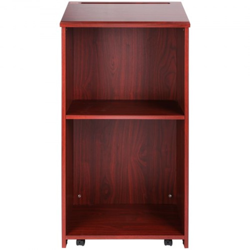 Executive Rolling Wood Podium Stand With Storage Shelves Ergonomic Lectern Top 9