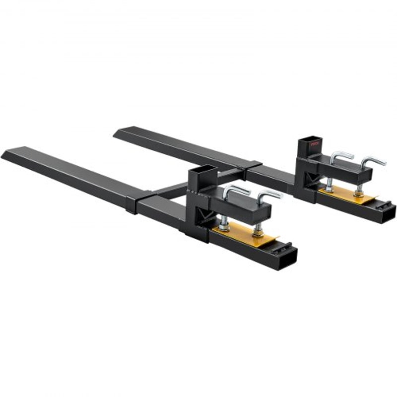 Heavy Duty 4000 lb Clamp-On Pallet Forks with Adjustable Stabilizer Bar for Tractors & Loaders