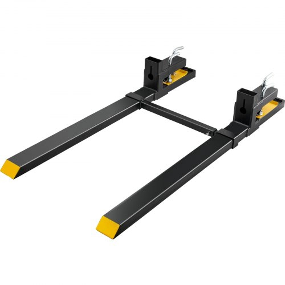 Heavy Duty 4000 lb Clamp-On Pallet Forks with Adjustable Stabilizer Bar for Tractors & Loaders