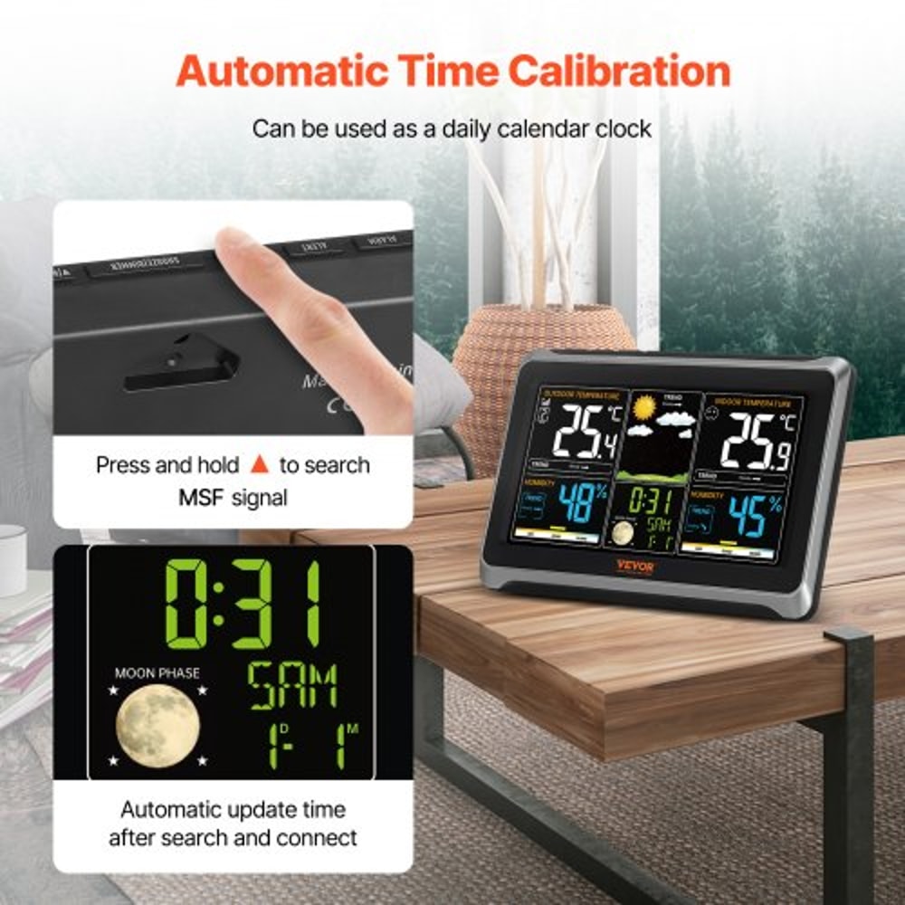 Wireless Indoor Outdoor Weather Station With Atomic Clock Color Display Forecast Alerts 2