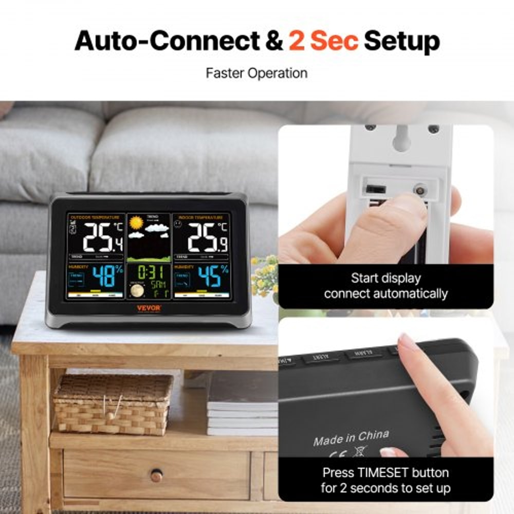 Wireless Indoor Outdoor Weather Station With Atomic Clock Color Display Forecast Alerts 4