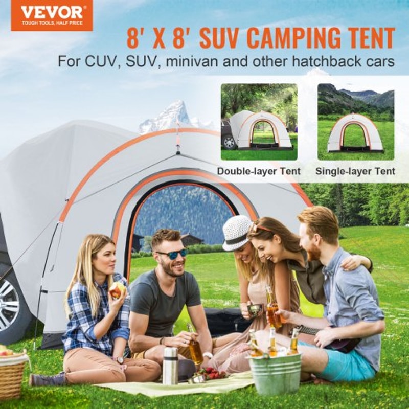 SUV Camping Tent for 6-8 People, Waterproof SUV Tent Attachment with Rainfly