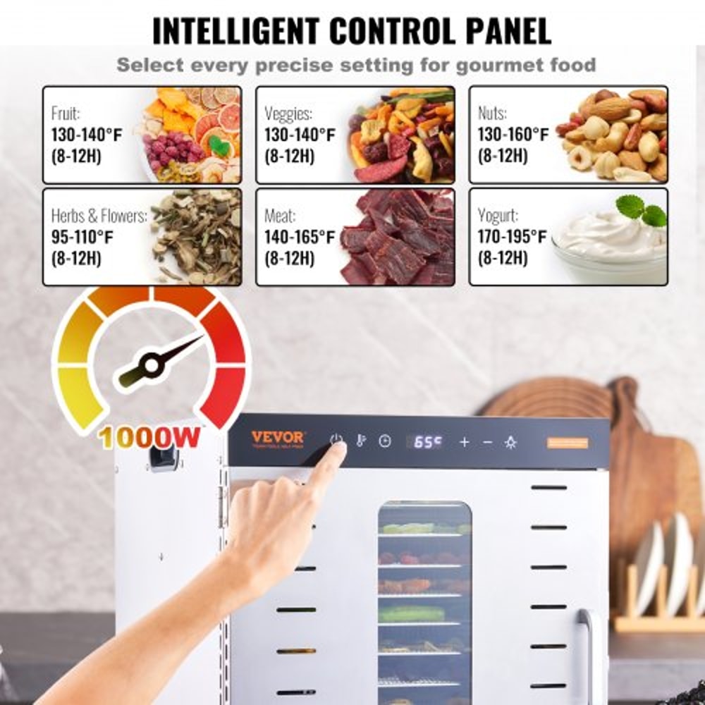 10-Tray Stainless Steel Food Dehydrator Machine with Digital Timer & Temperature Control