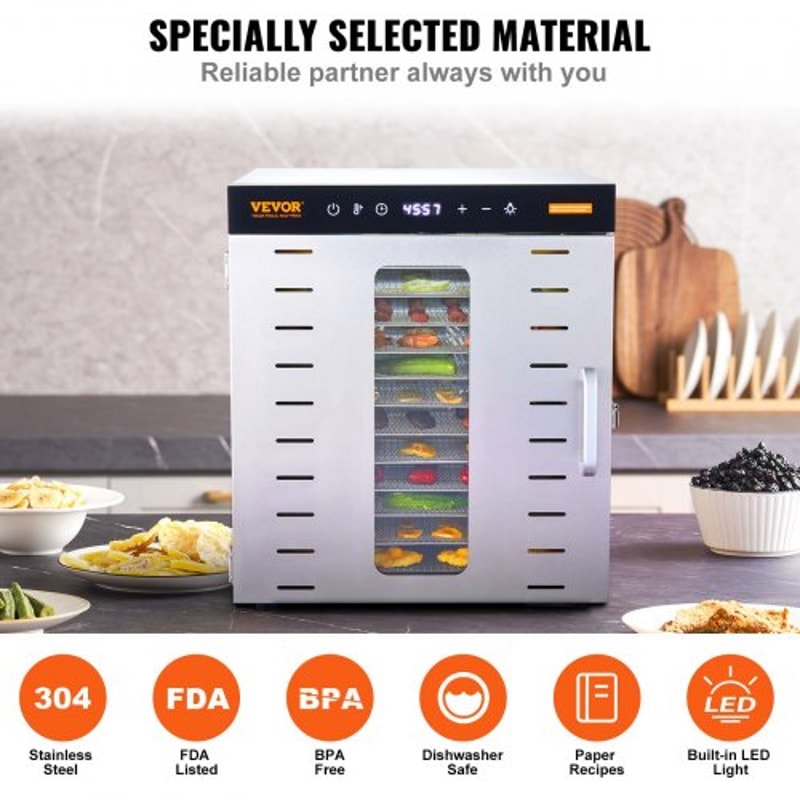 10-Tray Stainless Steel Food Dehydrator Machine with Digital Timer & Temperature Control