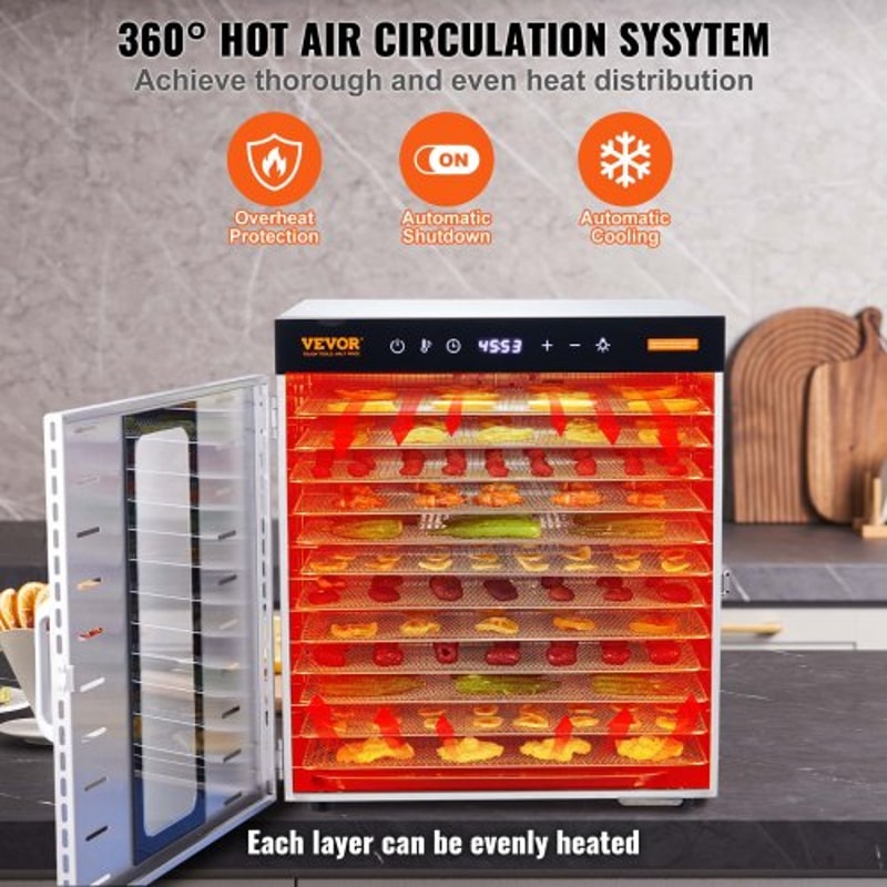 10-Tray Stainless Steel Food Dehydrator Machine with Digital Timer & Temperature Control