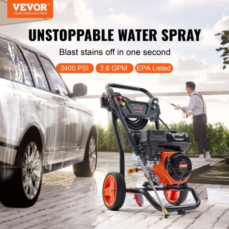 3400 PSI Gas Pressure Washer With Aluminum Pump 5 Nozzles For Driveways Cars Patios 1