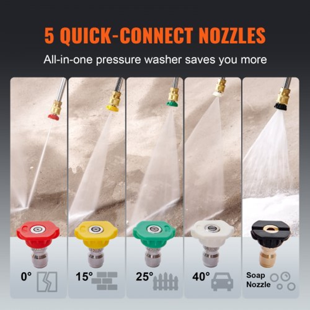 3400 PSI Gas Pressure Washer With Aluminum Pump 5 Nozzles For Driveways Cars Patios 3