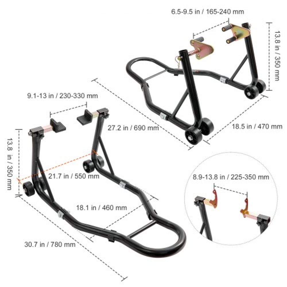 850LB Universal Motorcycle Paddock Stand Combo Front & Rear Wheel Lift Stand