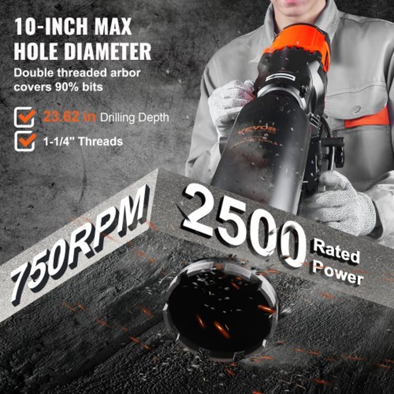 10Inch Diamond Core Drill Machine With Stand 2500W Wet Concrete Drilling Rig 2