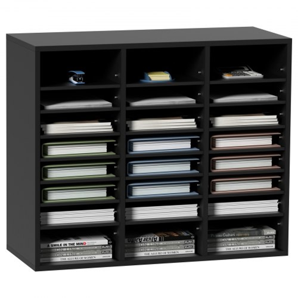 24Compartment Wood Literature Organizer With Adjustable Shelves For Office Classroom Mailroom Stor 0