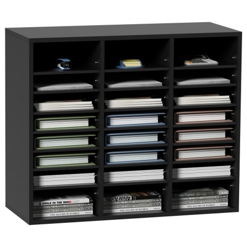 24Compartment Wood Literature Organizer With Adjustable Shelves For Office Classroom Mailroom Stor 0