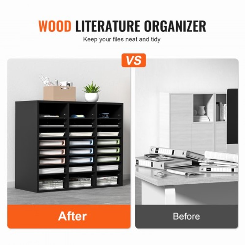 24Compartment Wood Literature Organizer With Adjustable Shelves For Office Classroom Mailroom Stor 1