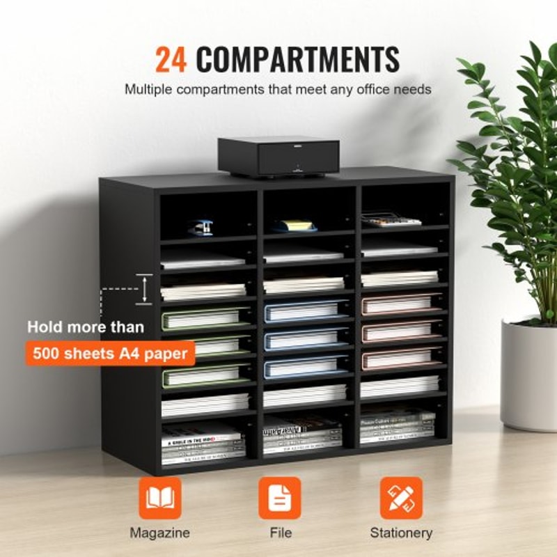 24Compartment Wood Literature Organizer With Adjustable Shelves For Office Classroom Mailroom Stor 3