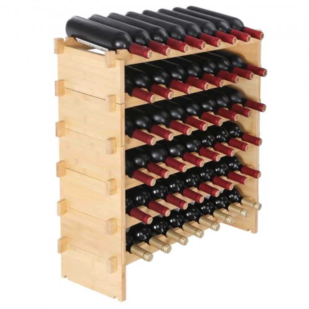 48Bottle Stackable Bamboo Wine Rack Freestanding 6Tier Wine Storage Display Shelf 0
