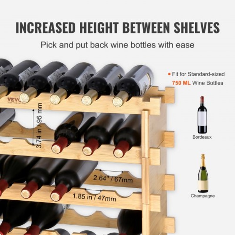 48Bottle Stackable Bamboo Wine Rack Freestanding 6Tier Wine Storage Display Shelf 2