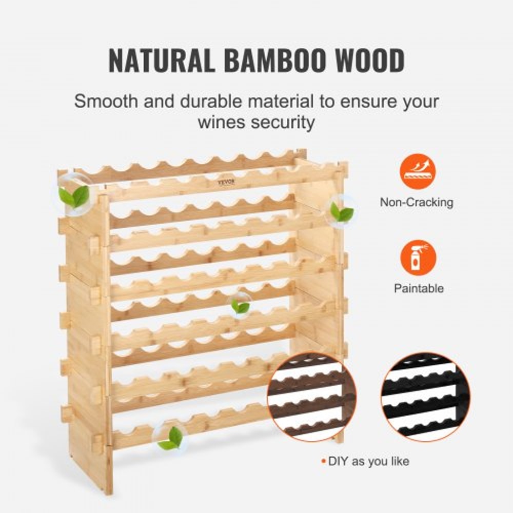 48Bottle Stackable Bamboo Wine Rack Freestanding 6Tier Wine Storage Display Shelf 5