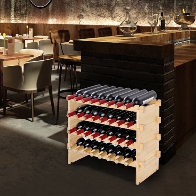 48Bottle Stackable Bamboo Wine Rack Freestanding 6Tier Wine Storage Display Shelf 6