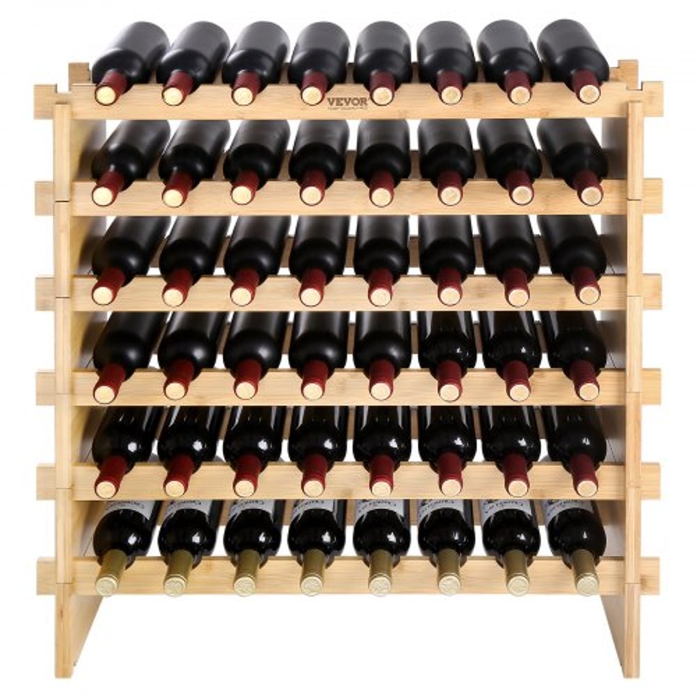 48Bottle Stackable Bamboo Wine Rack Freestanding 6Tier Wine Storage Display Shelf 8