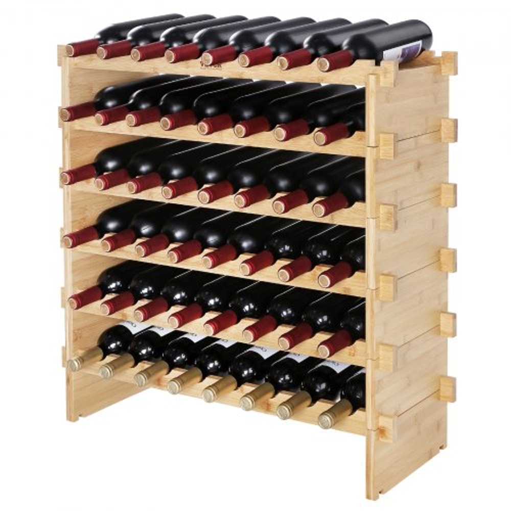 48Bottle Stackable Bamboo Wine Rack Freestanding 6Tier Wine Storage Display Shelf 9