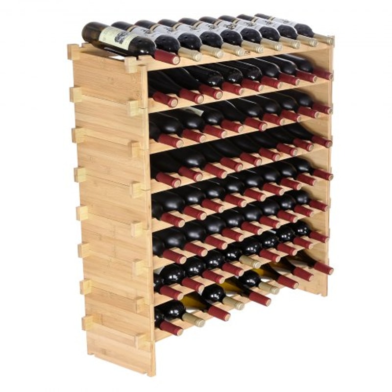 72-Bottle Bamboo Wine Rack Stackable Modular Display Shelf