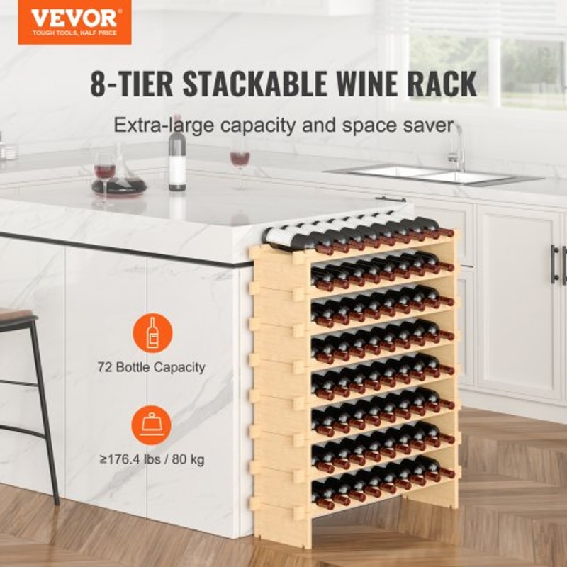 72-Bottle Bamboo Wine Rack Stackable Modular Display Shelf