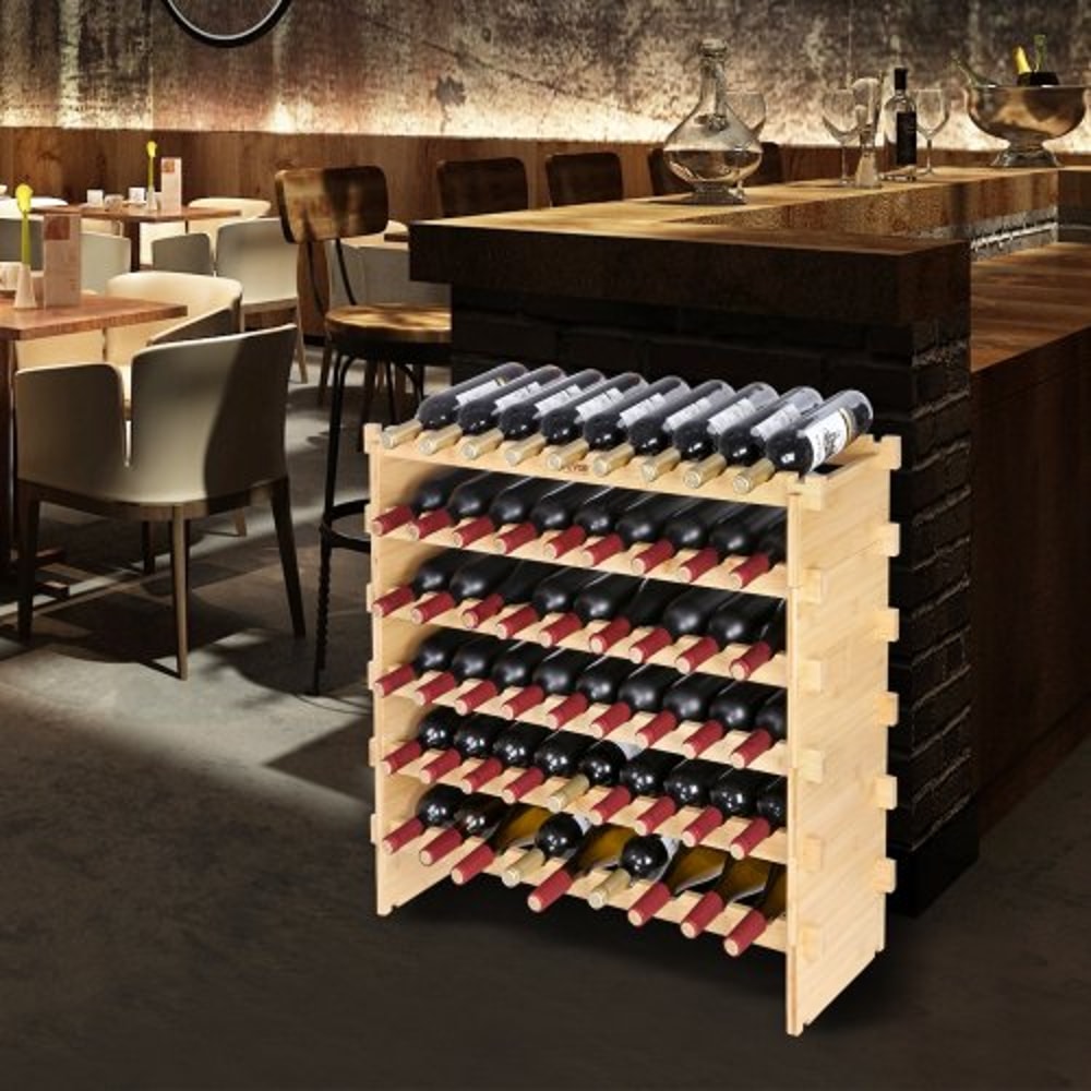 72-Bottle Bamboo Wine Rack Stackable Modular Display Shelf