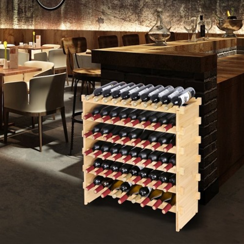 72-Bottle Bamboo Wine Rack Stackable Modular Display Shelf