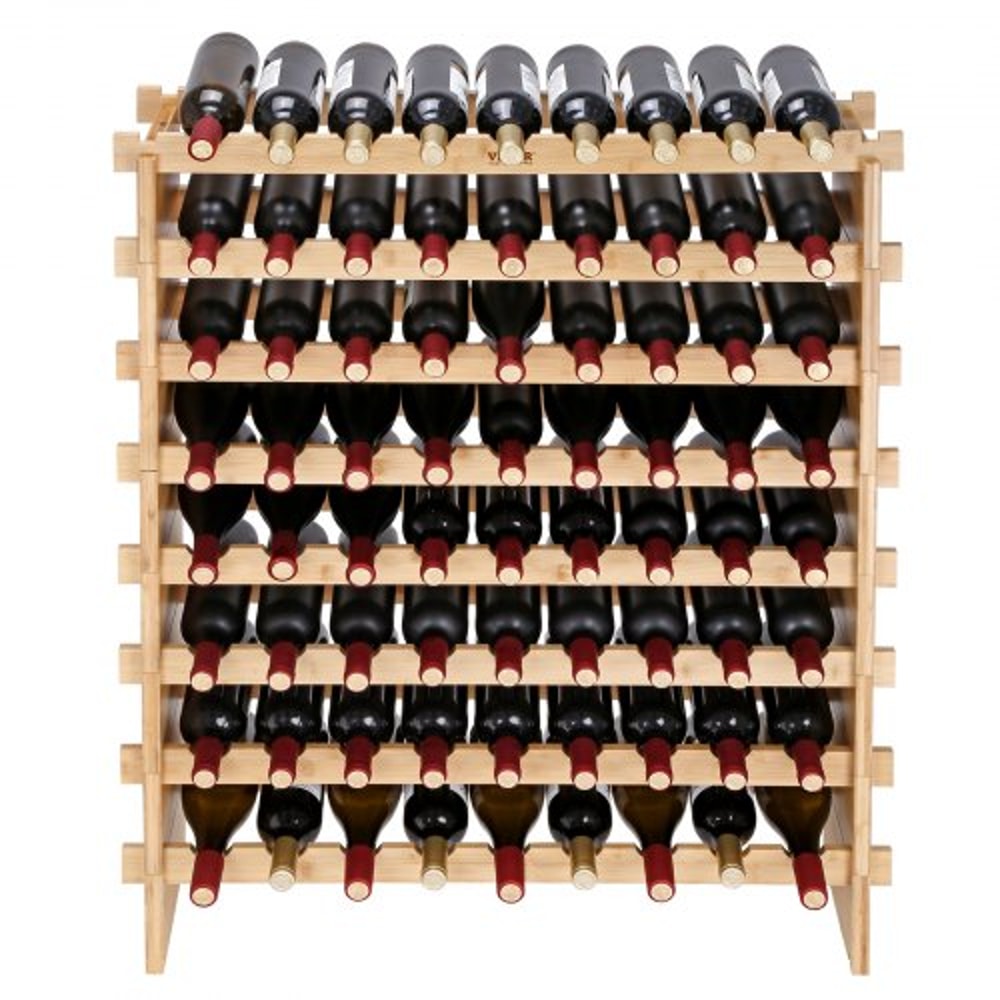 72-Bottle Bamboo Wine Rack Stackable Modular Display Shelf