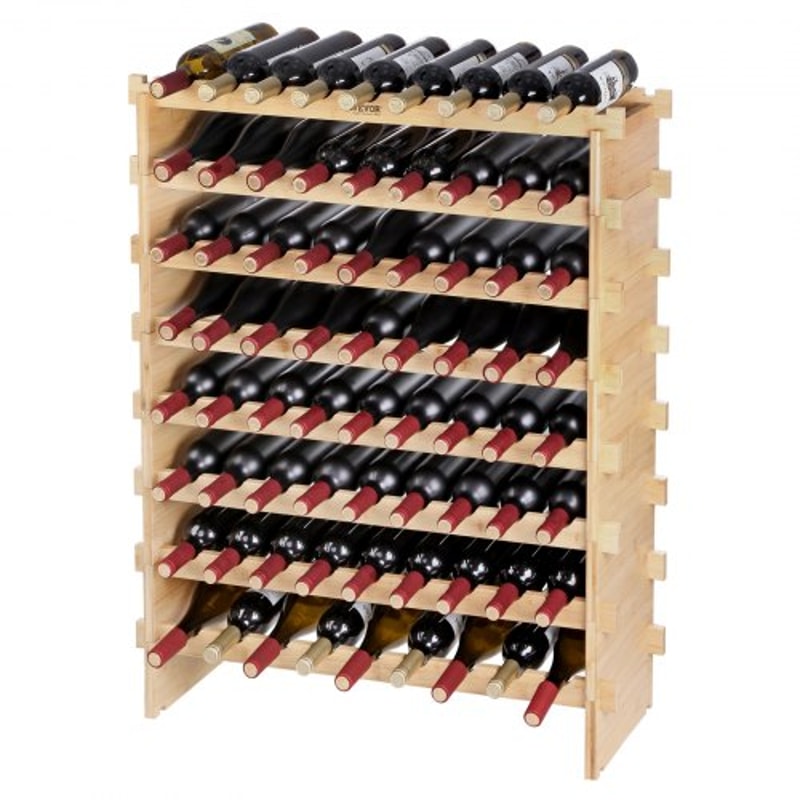 72-Bottle Bamboo Wine Rack Stackable Modular Display Shelf
