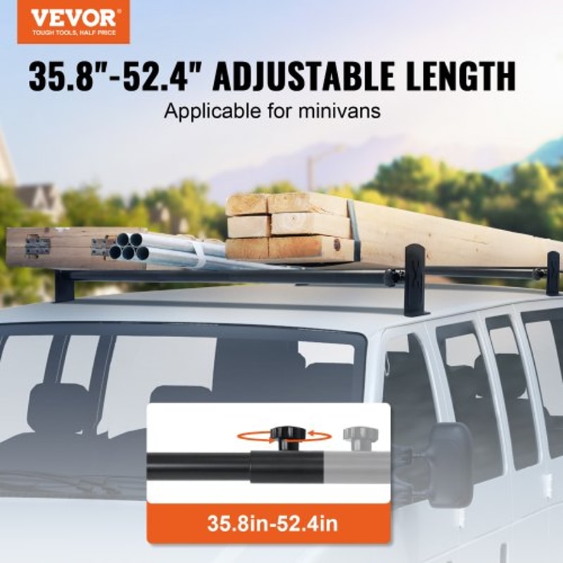 Heavy Duty Adjustable Van Roof Ladder Rack 500 Lbs Capacity Cross Bars 1