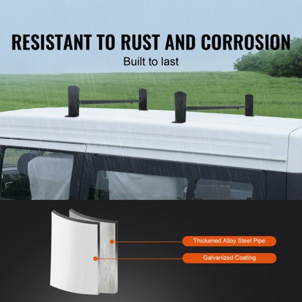 Heavy Duty Adjustable Van Roof Ladder Rack 500 Lbs Capacity Cross Bars 2