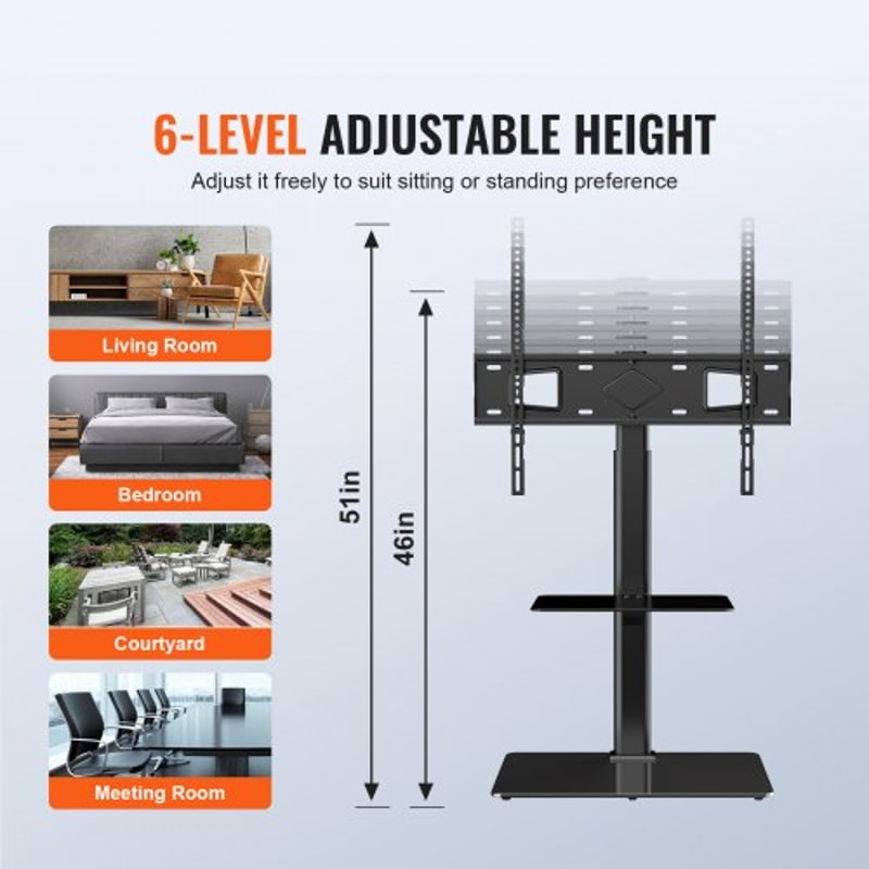 Premium Height Adjustable Floor TV Stand With Swivel Mount For TVs 2
