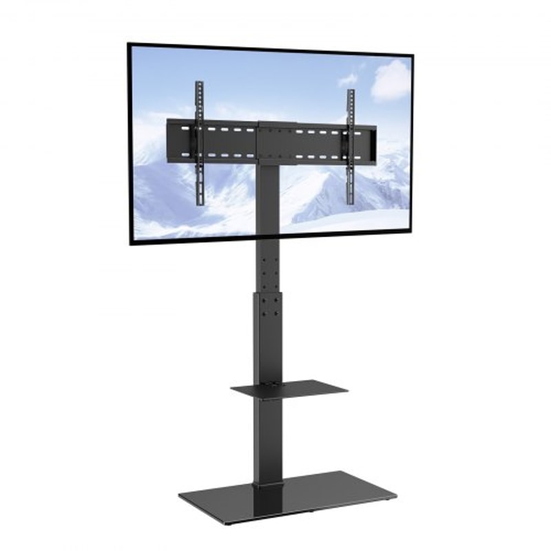 VEVOR Adjustable Swivel TV Floor Stand For 3285 Inch TVs With Tempered Glass Base 0
