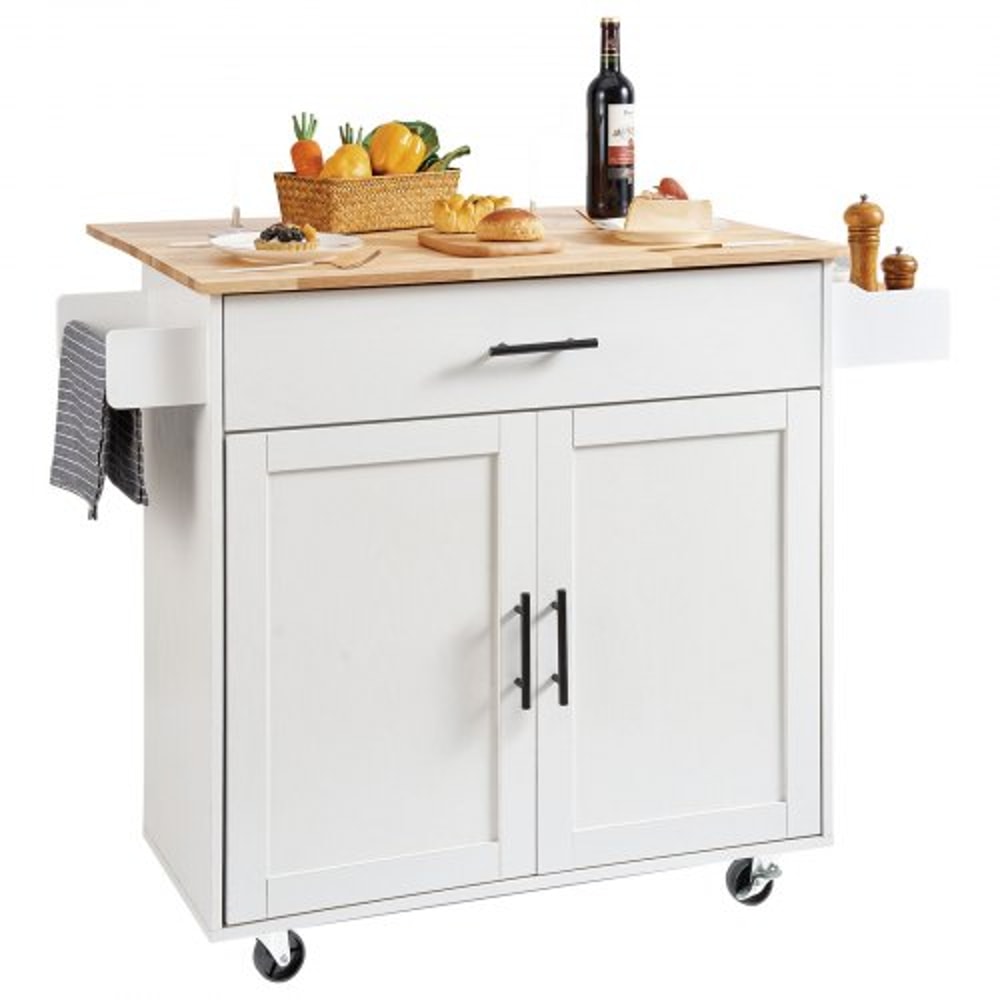 Rolling Kitchen Island Cart With Solid Wood Top Drop Leaf Storage Cabinet Locking Wheels 0