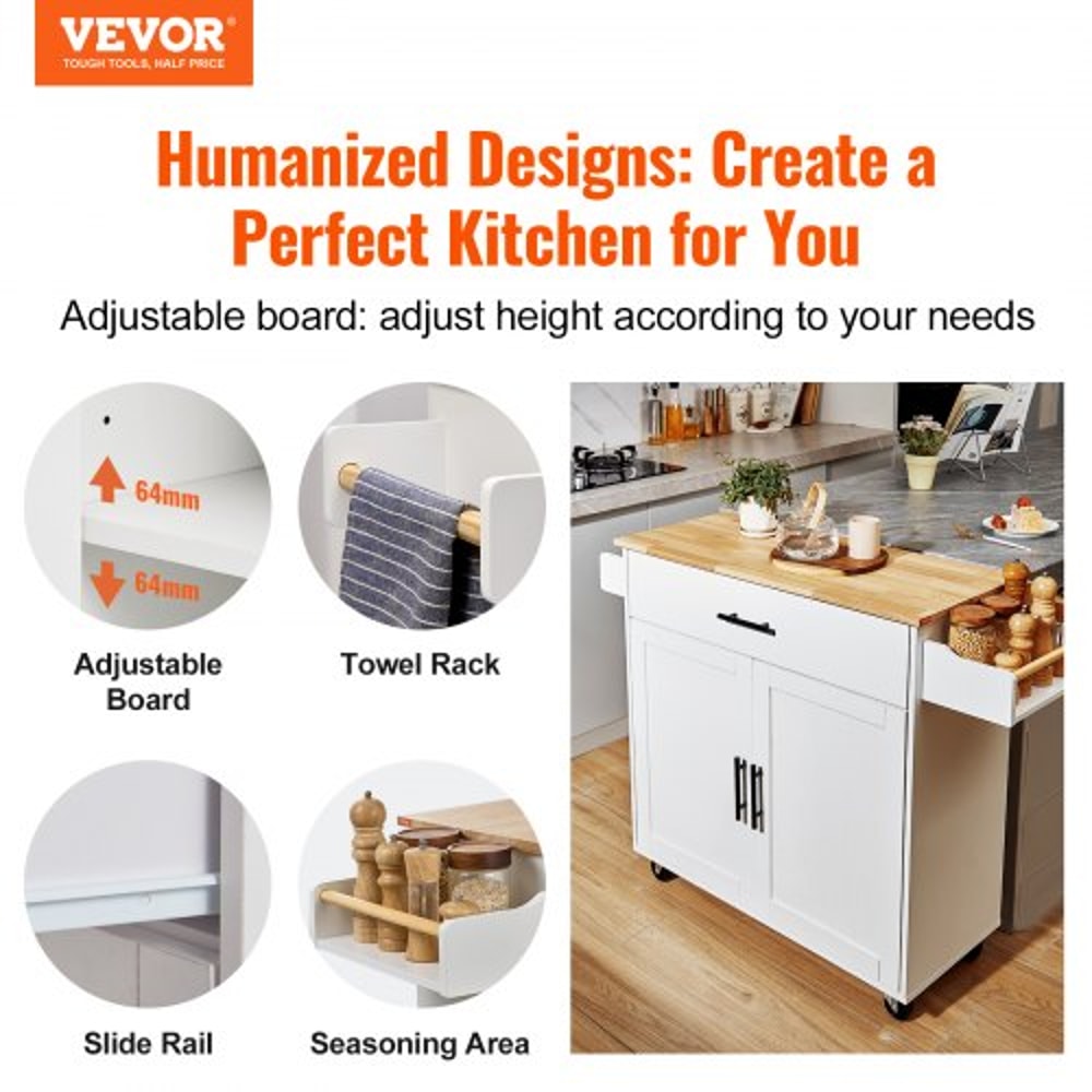 Rolling Kitchen Island Cart With Solid Wood Top Drop Leaf Storage Cabinet Locking Wheels 5