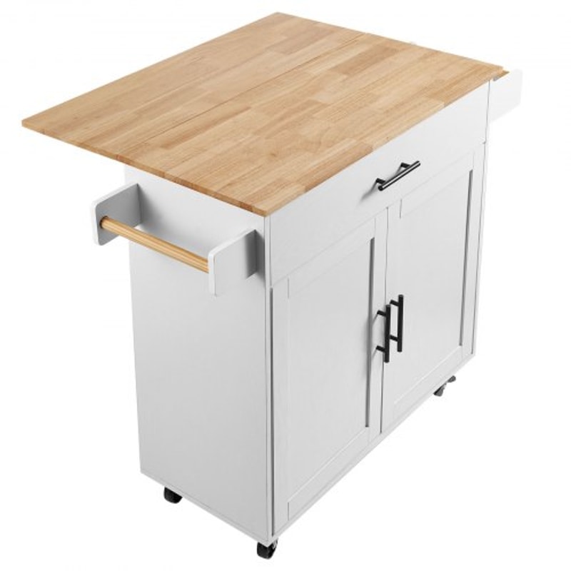 Rolling Kitchen Island Cart With Solid Wood Top Drop Leaf Storage Cabinet Locking Wheels 7