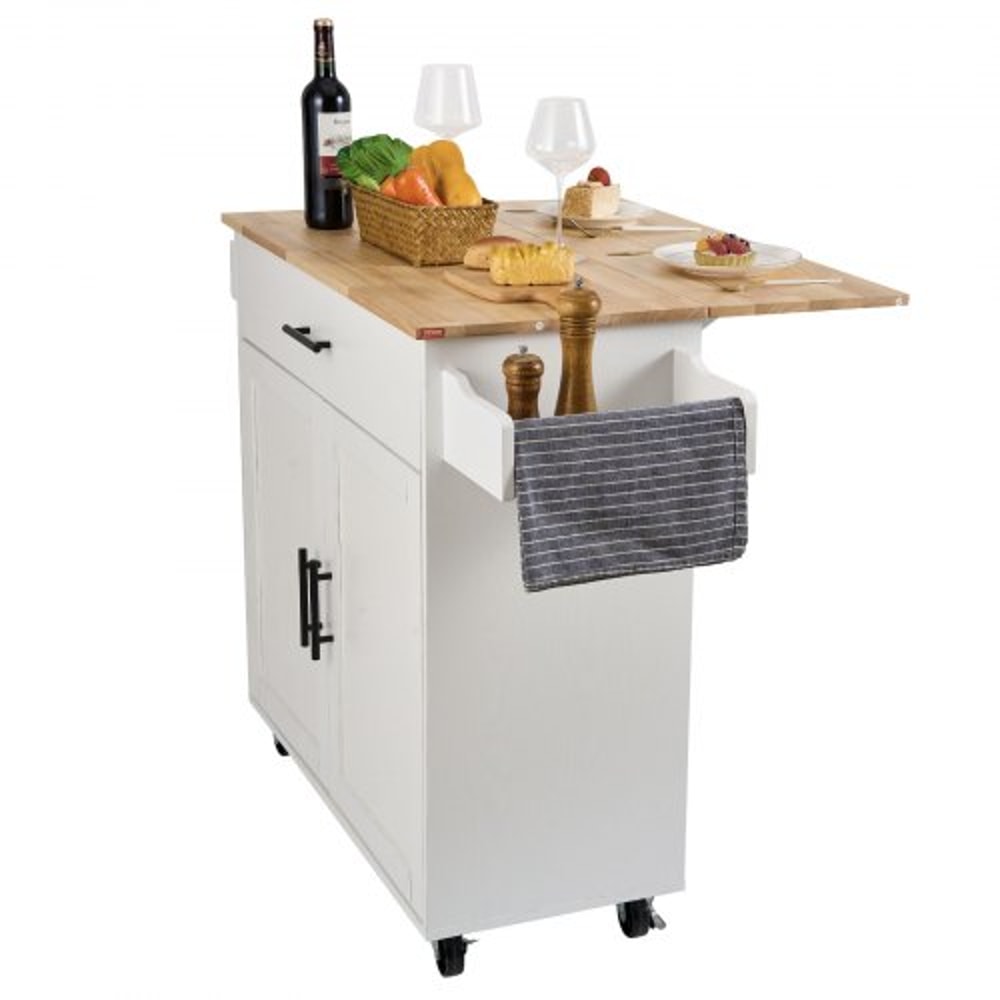 Rolling Kitchen Island Cart With Solid Wood Top Drop Leaf Storage Cabinet Locking Wheels 8