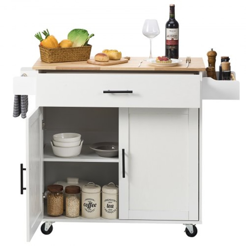 Rolling Kitchen Island Cart With Solid Wood Top Drop Leaf Storage Cabinet Locking Wheels 9