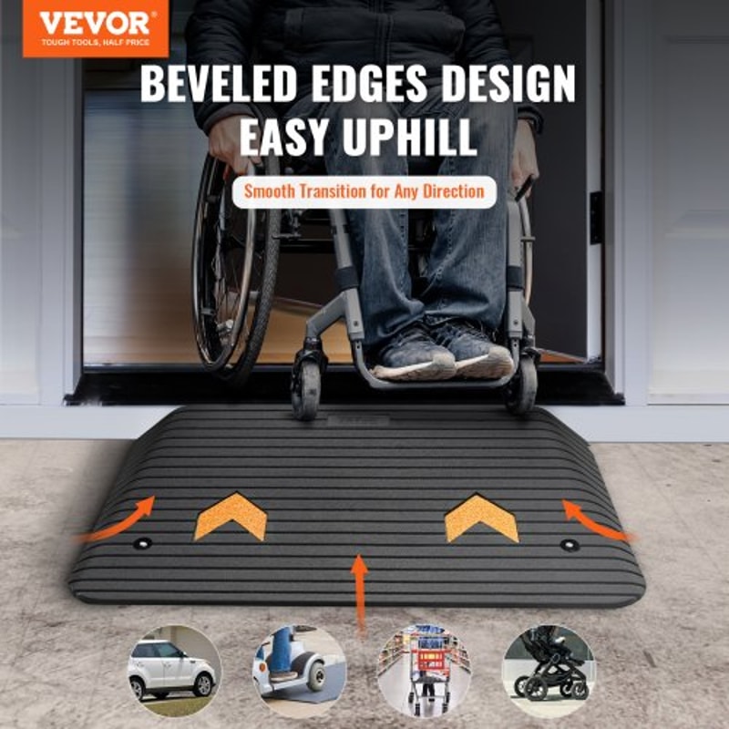 Heavy Duty Rubber Threshold Ramp Rise NonSlip Wheelchair Door Ramp 1