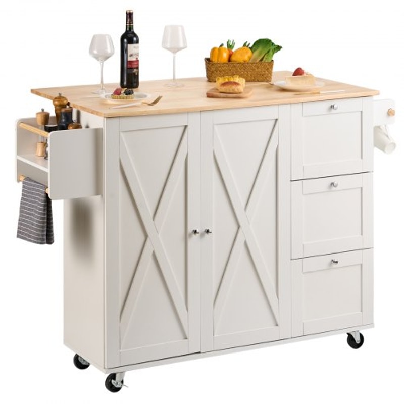 Rolling Kitchen Island Cart With Solid Wood Top Drop Leaf Storage Cabinet 0