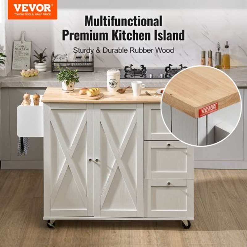 Rolling Kitchen Island Cart With Solid Wood Top Drop Leaf Storage Cabinet 2