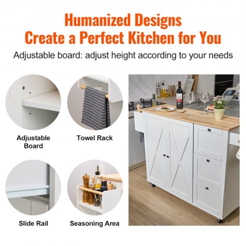 Rolling Kitchen Island Cart With Solid Wood Top Drop Leaf Storage Cabinet 5