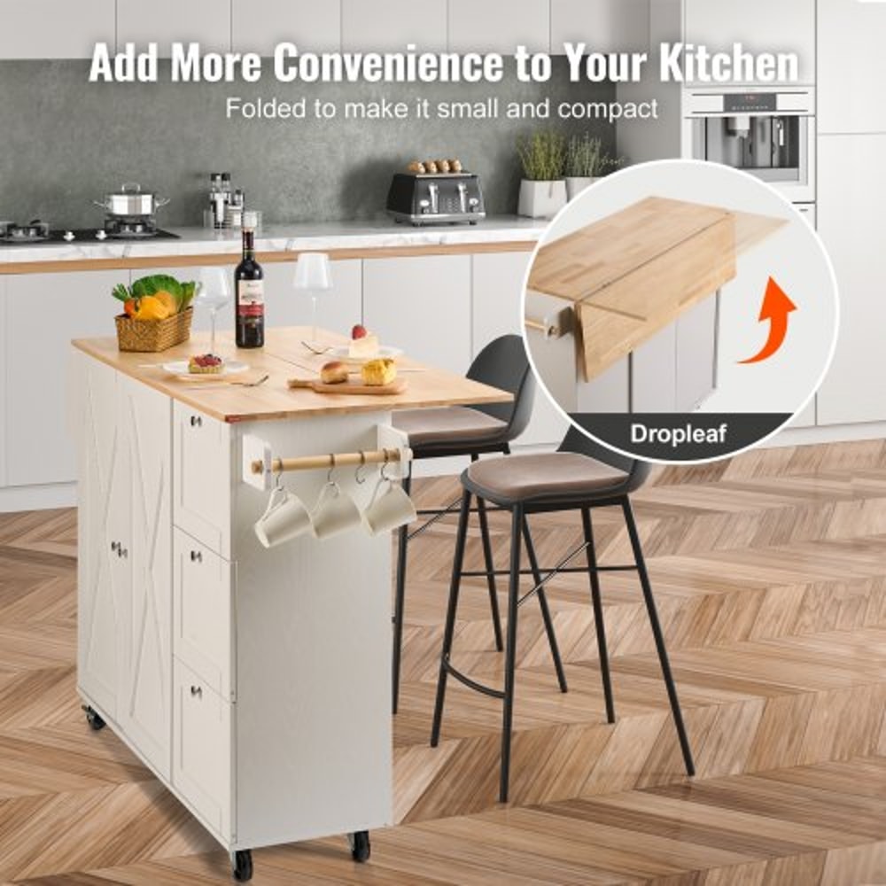 Rolling Kitchen Island Cart With Solid Wood Top Drop Leaf Storage Cabinet 1