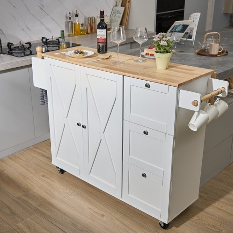 Rolling Kitchen Island Cart With Solid Wood Top Drop Leaf Storage Cabinet 6