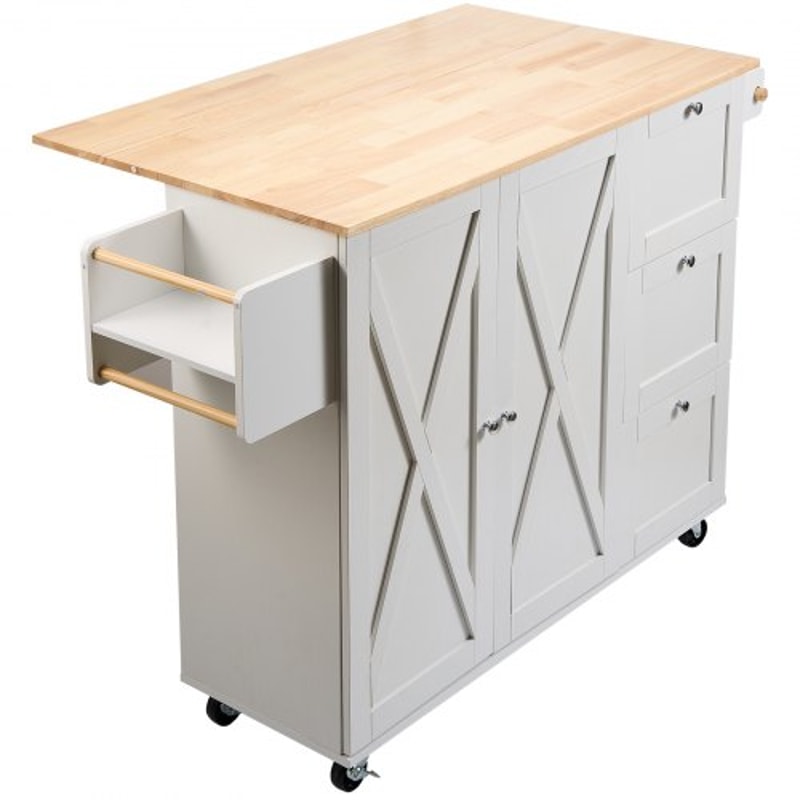 Rolling Kitchen Island Cart With Solid Wood Top Drop Leaf Storage Cabinet 7
