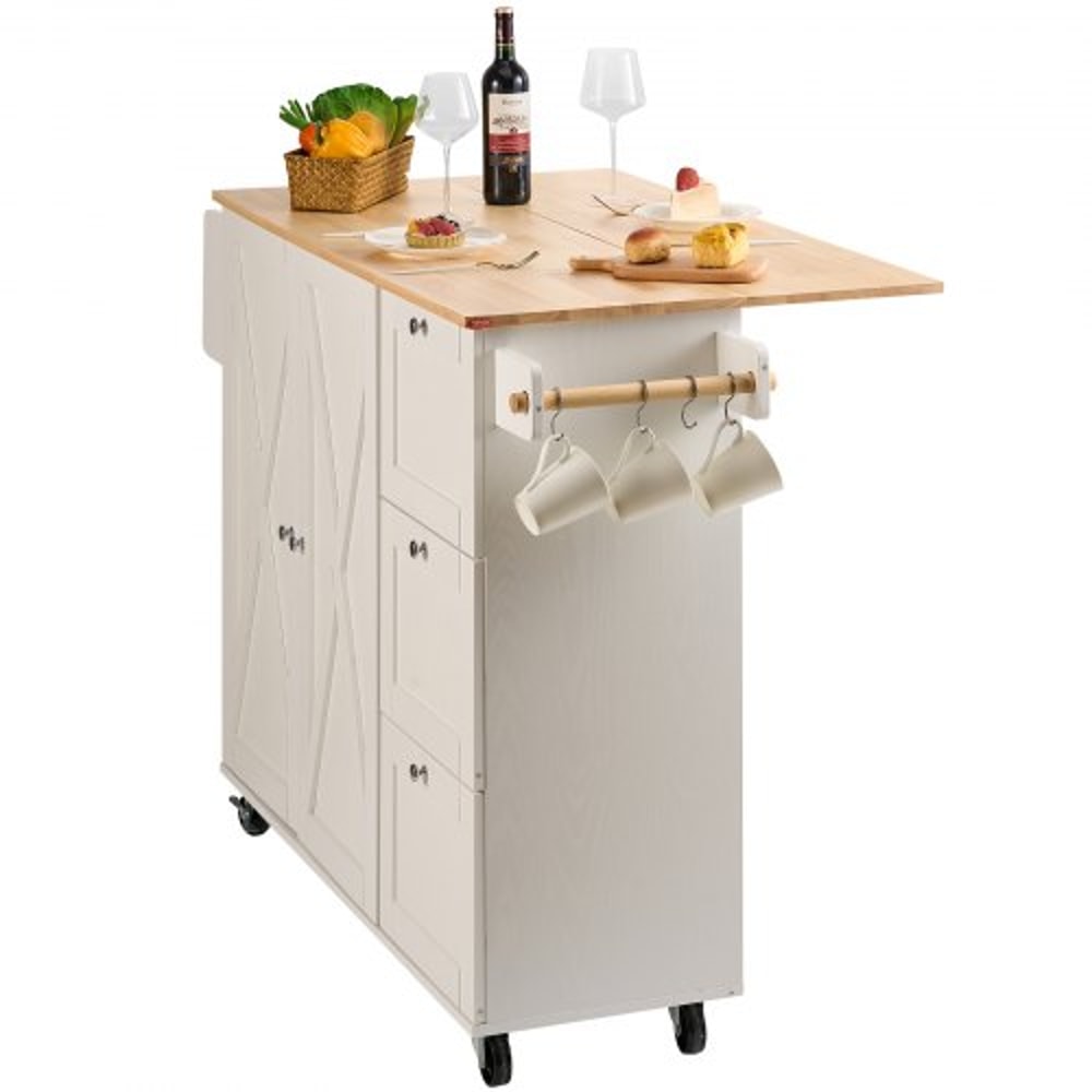 Rolling Kitchen Island Cart With Solid Wood Top Drop Leaf Storage Cabinet 8